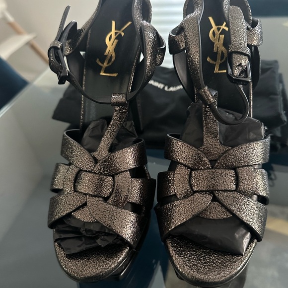 YSL Metallic Black Strappy Heels - Picture 1 of 5